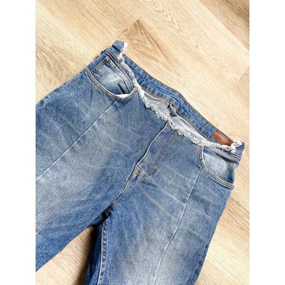 Asos Shark Bite Distressed Waist Jeans Statement Denim Blue Womens 32 - Picture 4 of 16